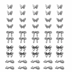 Бантик зі сплаву, 50 шт, сріблясті, металеві, підвіски-метелики, стрази, дорогоцінні камені - Фото 1