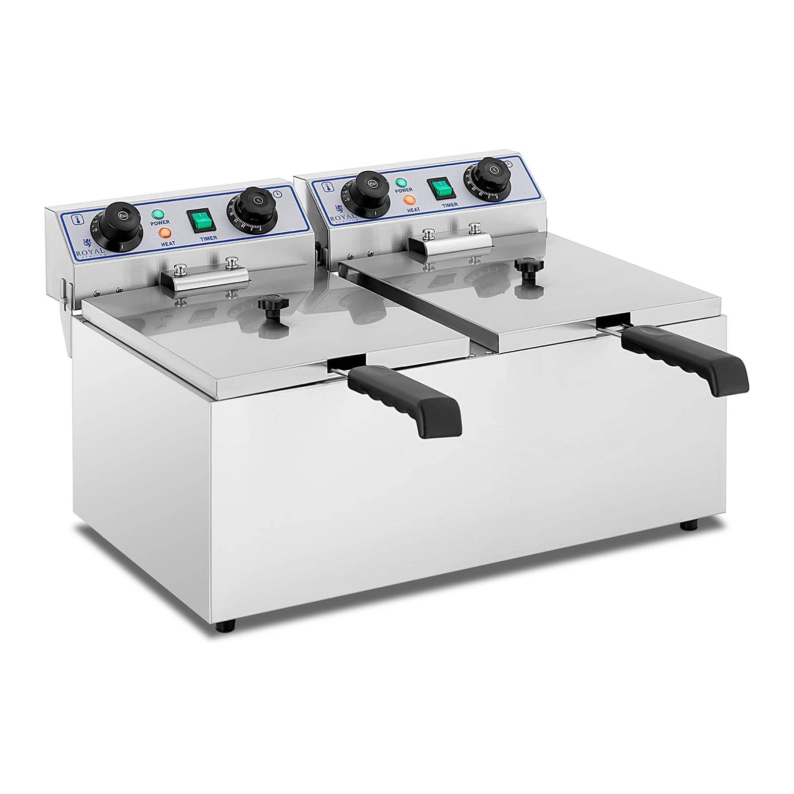 Фритюрница Royal Catering Стальная Двойная RCTF-13DH (2 x 13л, 2 x 3200Вт, 230В, 60-200°C, Таймер 60мин, Включает 2 x Корзина с Крышкой), фото №1 Фритюрница Royal Catering Стальная Двойная RCTF-13DH (2 x 13л, 2 x 3200Вт, 230В, 60-200°C, Таймер 60мин, Включает 2 x Корзина с Крышкой), фото №1