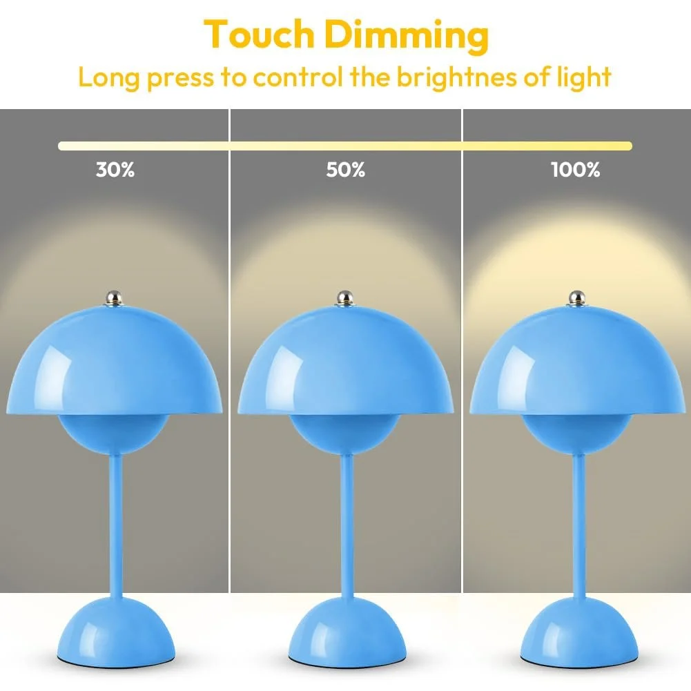 Настільна лампа акумуляторна бездротова у формі гриба сенсорна димована 3000 K - 6000 K IP54 Синя, фото №3