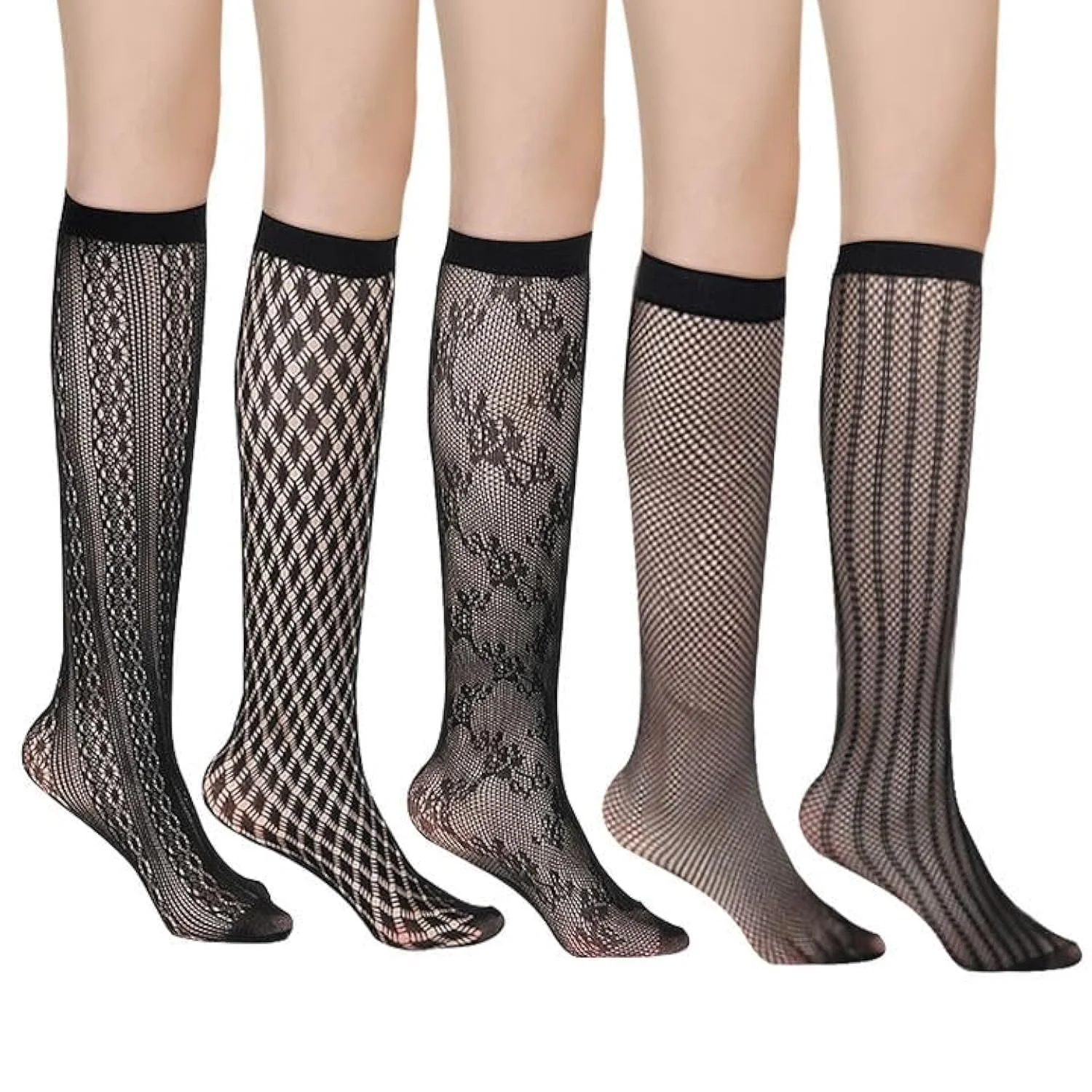Панчохи в сіточку Жіночі Ультратонкі 5 пар Візерункові до коліна Один розмір, фото №1