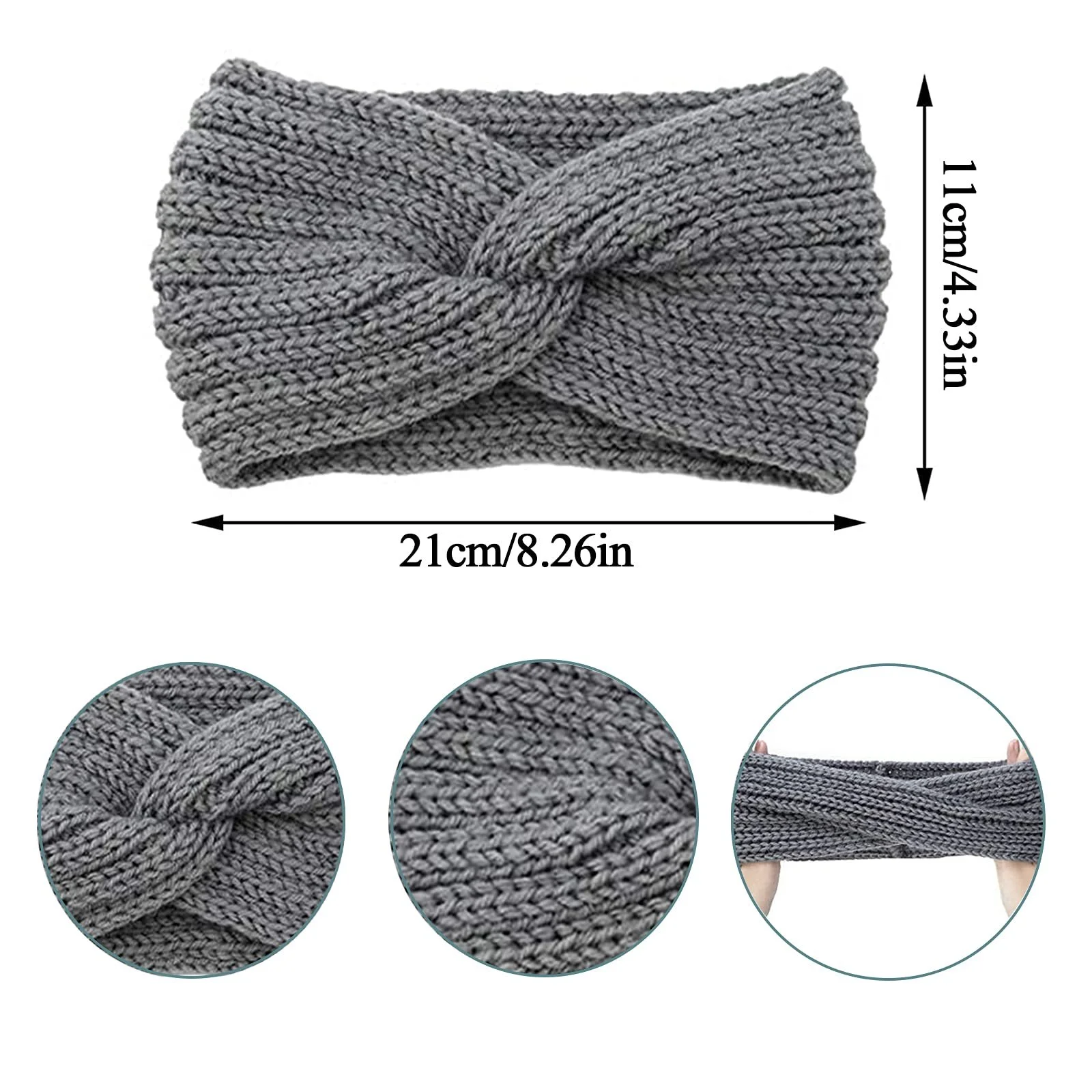 В'язана Зимова Пов'язка на Голову Beige + Grey + Pink, фото №6