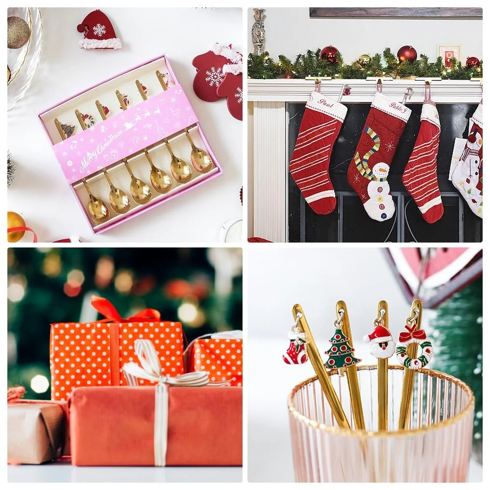 Ложка YunBey Christmas, набір 6 штук, золотиста нержавіюча сталь, фото №6