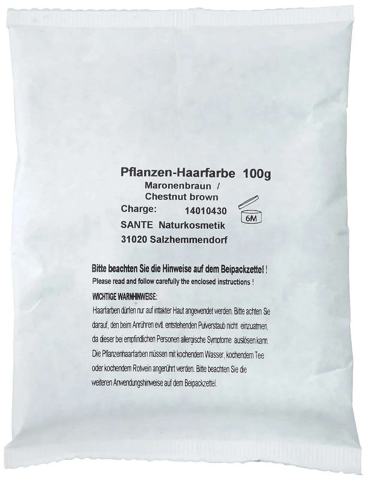 Рослинна фарба для волосся SANTE Naturkosmetik Каштановий коричневий, насичений коричневий, блискучі кольори, покриття сивини, веганська, 100 г (2 шт. в упаковці), фото №2