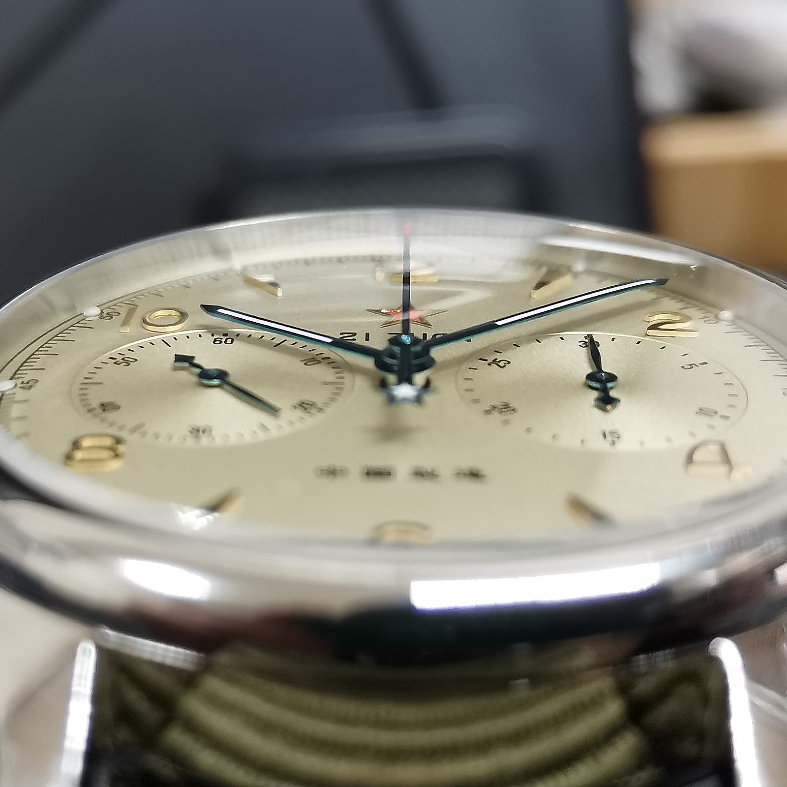Чоловічий годинник Gooseneck Seagull Chronograph 1962 40mm Сяючий Сапфірове скло Нейлоновий ремінець ST1901 Рух Зелений, фото №7