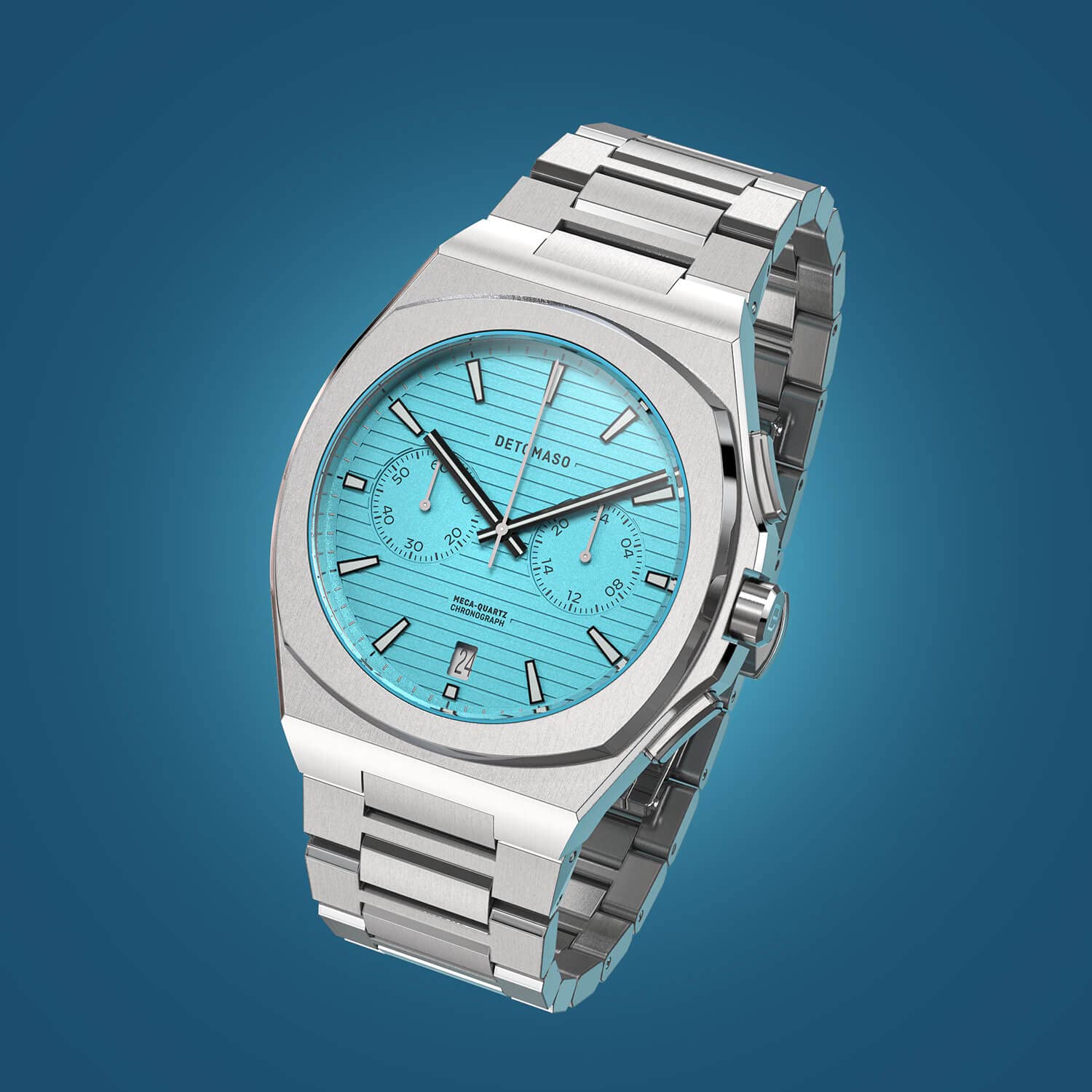 Часы Мужские DeTomaso Voltre Chrono First Edition Minty Blue Turquoise Аналоговые Кварцевые Серебристые с Браслетом, фото №2 Часы Мужские DeTomaso Voltre Chrono First Edition Minty Blue Turquoise Аналоговые Кварцевые Серебристые с Браслетом, фото №2