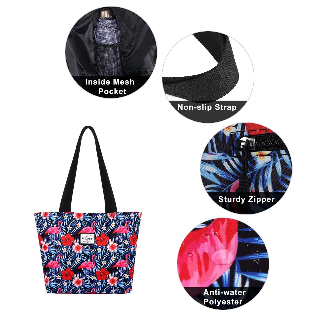 Сумка HAWEE жіноча, на плече, з блискавкою, повсякденна, велика, водонепроникна, для подорожей, роботи, школи, пляжу, фламінго, фото №3 Сумка HAWEE жіноча, на плече, з блискавкою, повсякденна, велика, водонепроникна, для подорожей, роботи, школи, пляжу, фламінго, фото №3