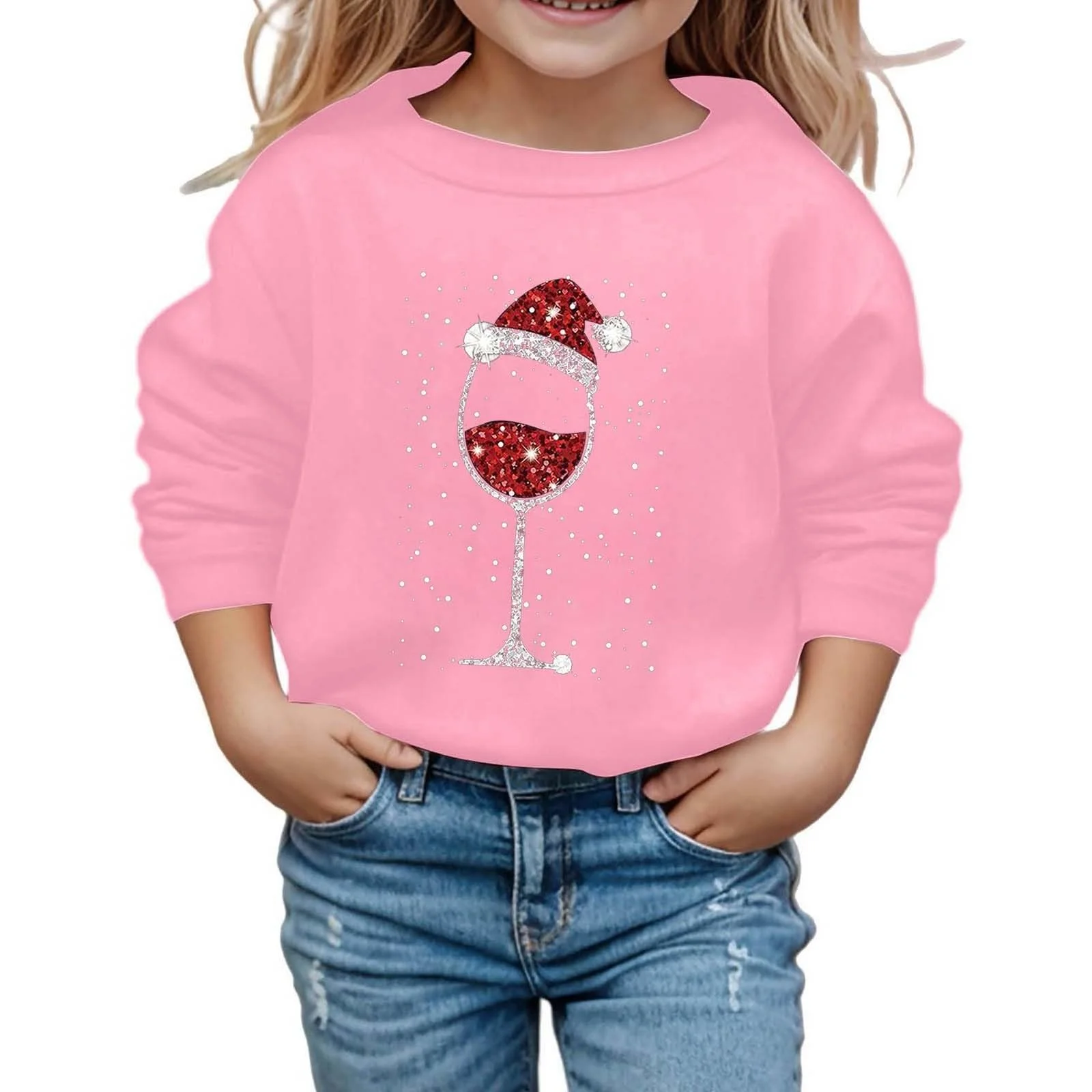 Пуловер для девочек, 176, с принтом, с длинными рукавами, свитшот с круглым вырезом, уютный флисовый пуловер, мягкий, повседневный, для зимних праздничных игр, для детей и подростков, фото №1