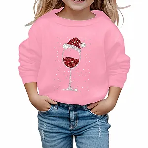 Пуловер для девочек, 176, с принтом, с длинными рукавами, свитшот с круглым вырезом, уютный флисовый пуловер, мягкий, повседневный, для зимних праздничных игр, для детей и подростков - Фото 1