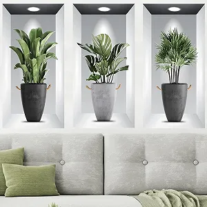Наклейка на стіну 3D Green Plants Vase Зелена 30 x 60 см 3 шт. - Фото 1