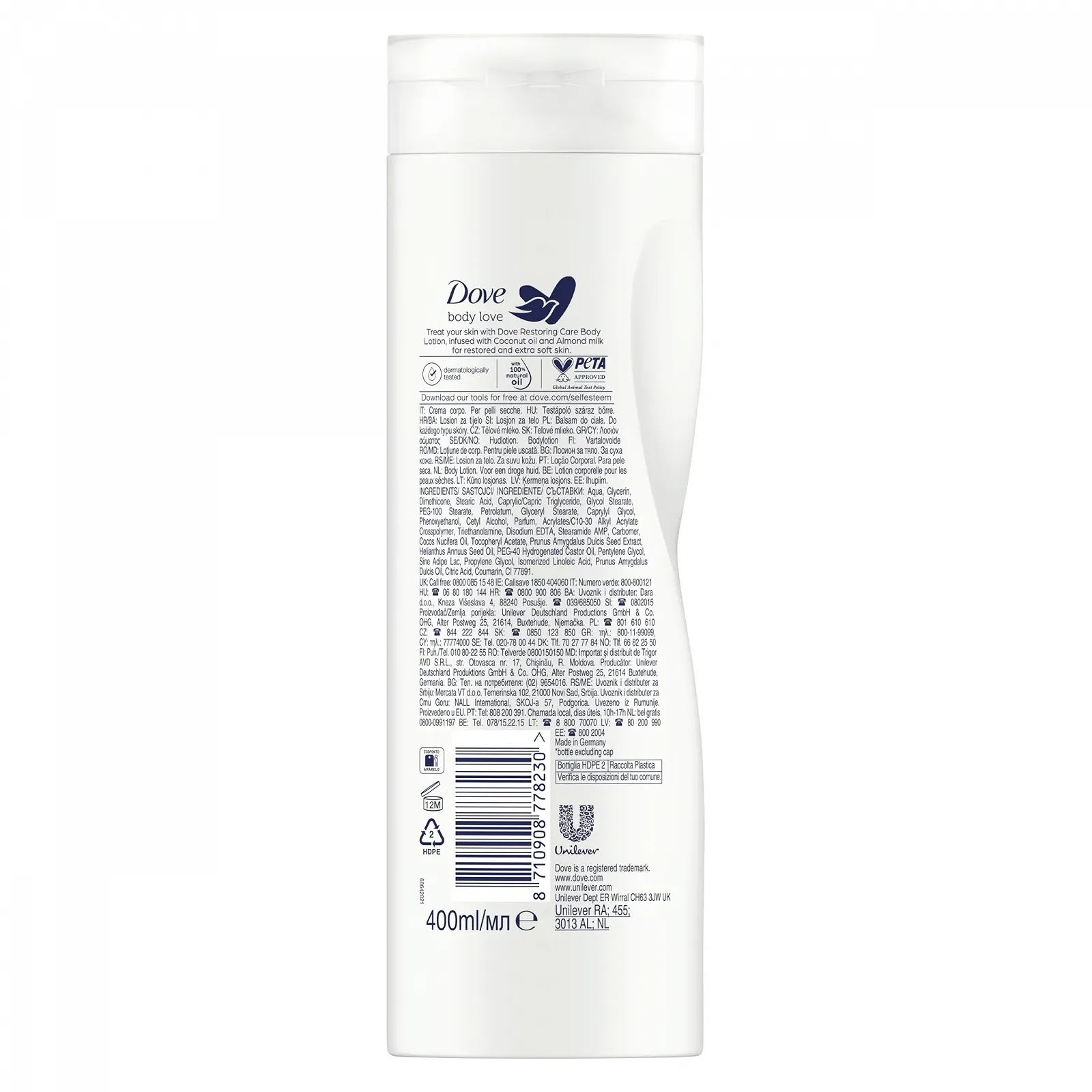 Лосьон для тела Dove Body Love Restoring Care с кокосовым маслом и миндальным молоком для сухой кожи 3 x 400 мл, фото №3 Лосьон для тела Dove Body Love Restoring Care с кокосовым маслом и миндальным молоком для сухой кожи 3 x 400 мл, фото №3