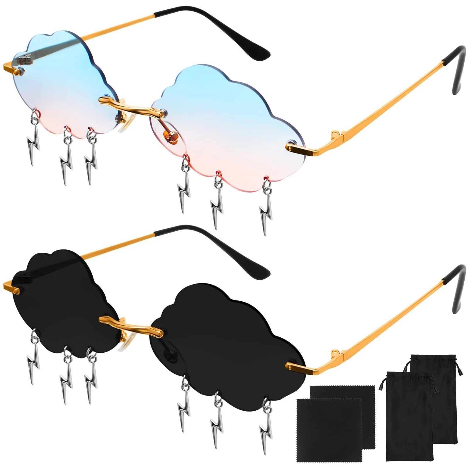 Солнцезащитные очки Облака Fumanduo, 2 шт, Без оправы, Разноцветные (Серый Blu-Pink), фото №1