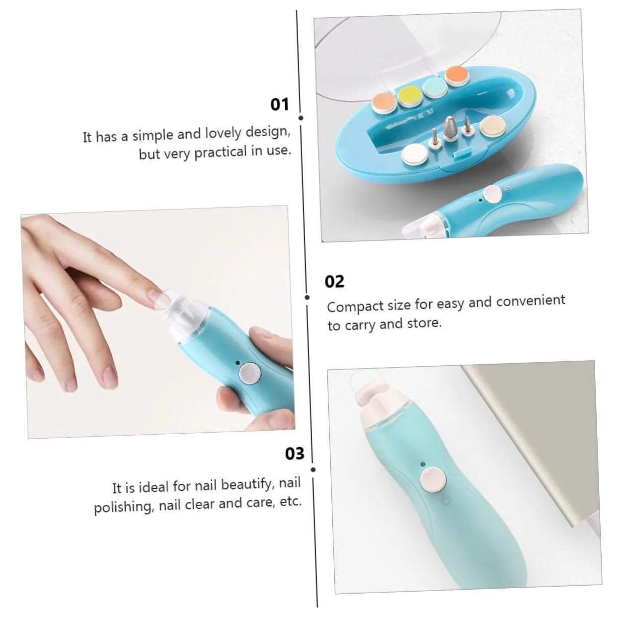 Электрический набор для подстригания ногтей WRITWAA USB Заряжаемый многофункциональный полировщик для ногтей для взрослых и домашних животных Портативный маникюрный набор с различными насадками, фото №9