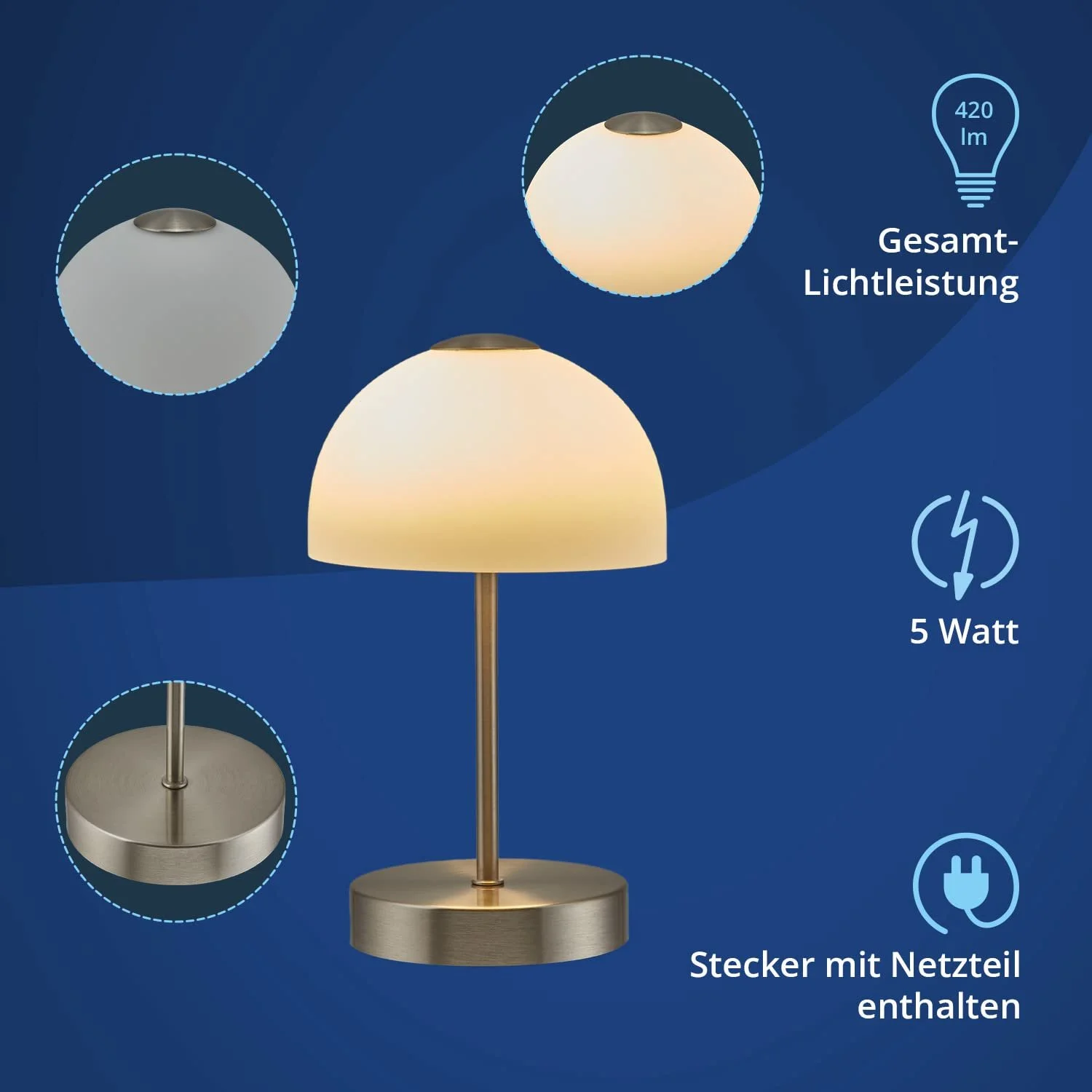 Настільна лампа KHG LED Сенсорний диммер 3000K 420 лм 5 Вт Висота 25 см, фото №5