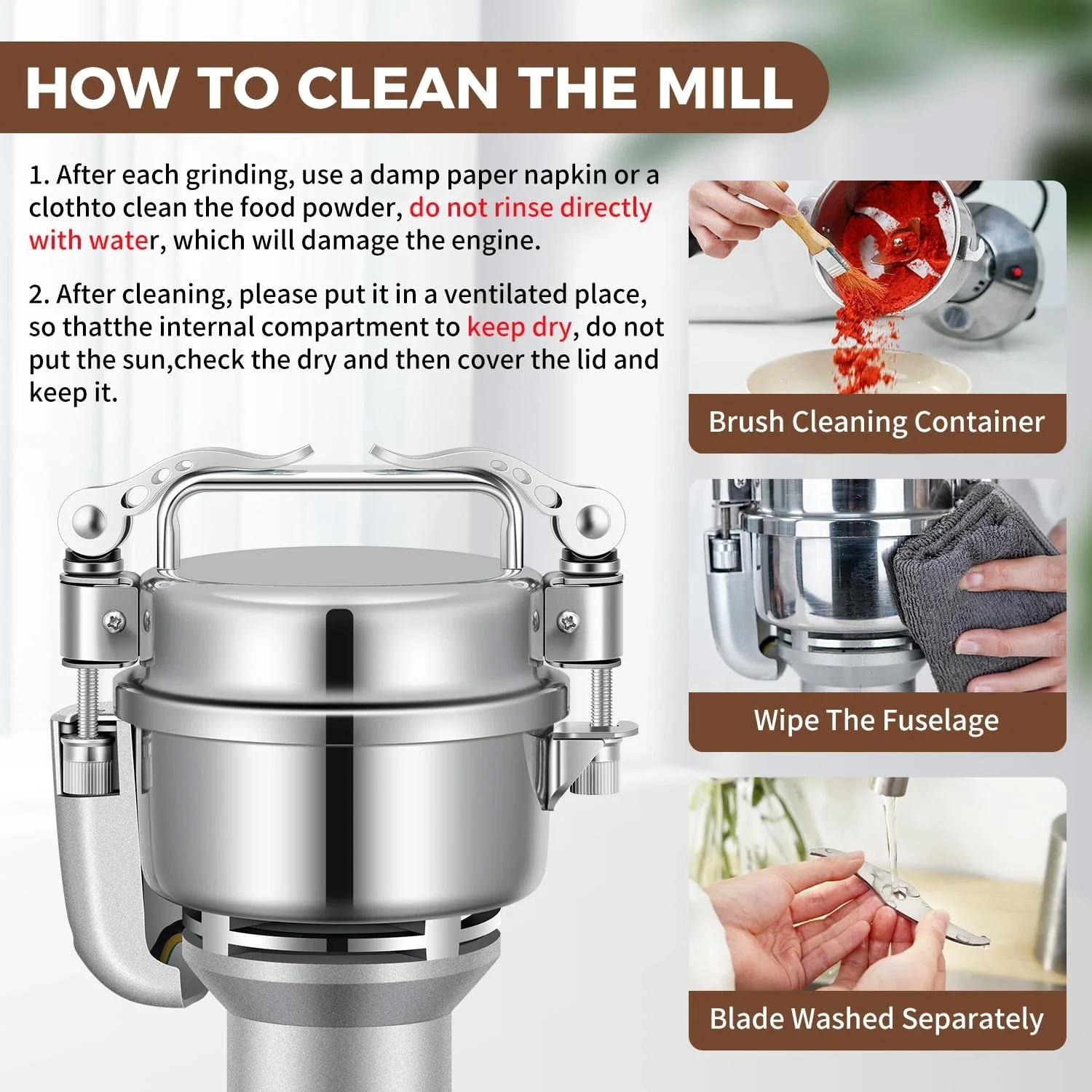 Універсальний електричний млин VEVOR XZ-2A / 1050W / 150 г / Нержавіюча сталь / Для сухих інгредієнтів / Срібний, фото №3