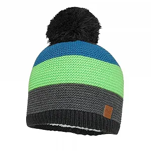 Шапка maximo Детская Полосатая Темно-синяя/Лилово-розовая/Фиолетовая/Розовая с помпоном и плюшевой подкладкой - Фото 1