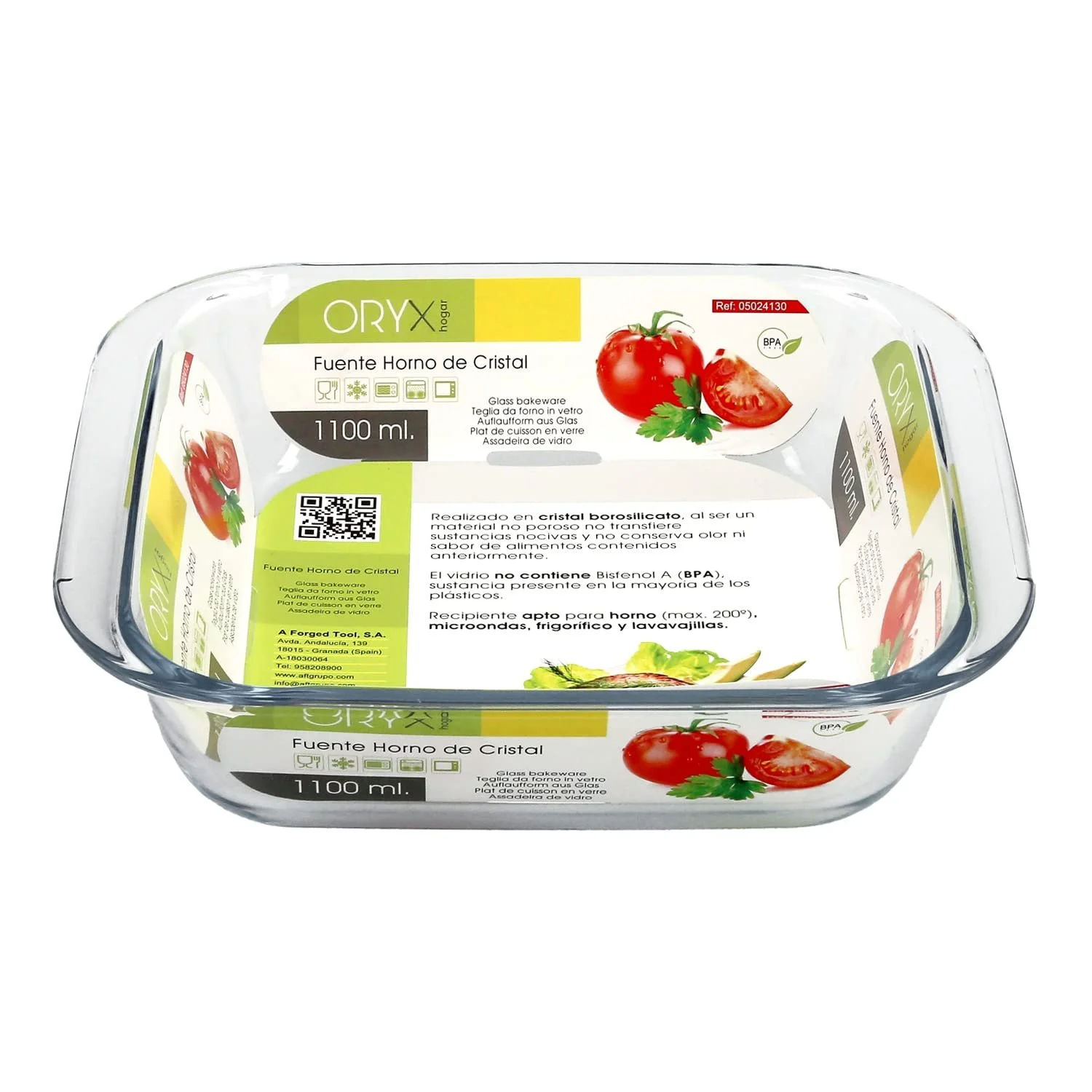 Форма для запекания квадратная, боросиликатное стекло, 1.1 л, 18 x 18 см, без BPA, фото №3