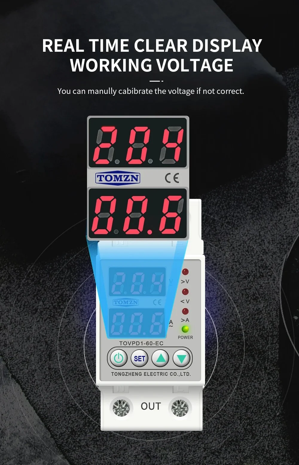 Реле контролю напруги Tomzn TOVPD1-60-EC 60A 220V з дисплеєм, фото №9