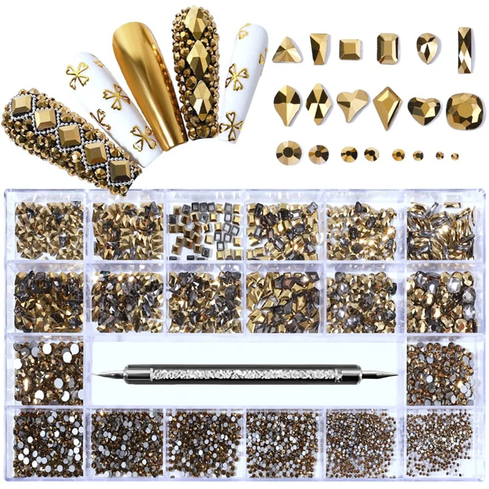 Набір кришталевих страз для нігтів, різні форми скло 3D діаманти, фото №1