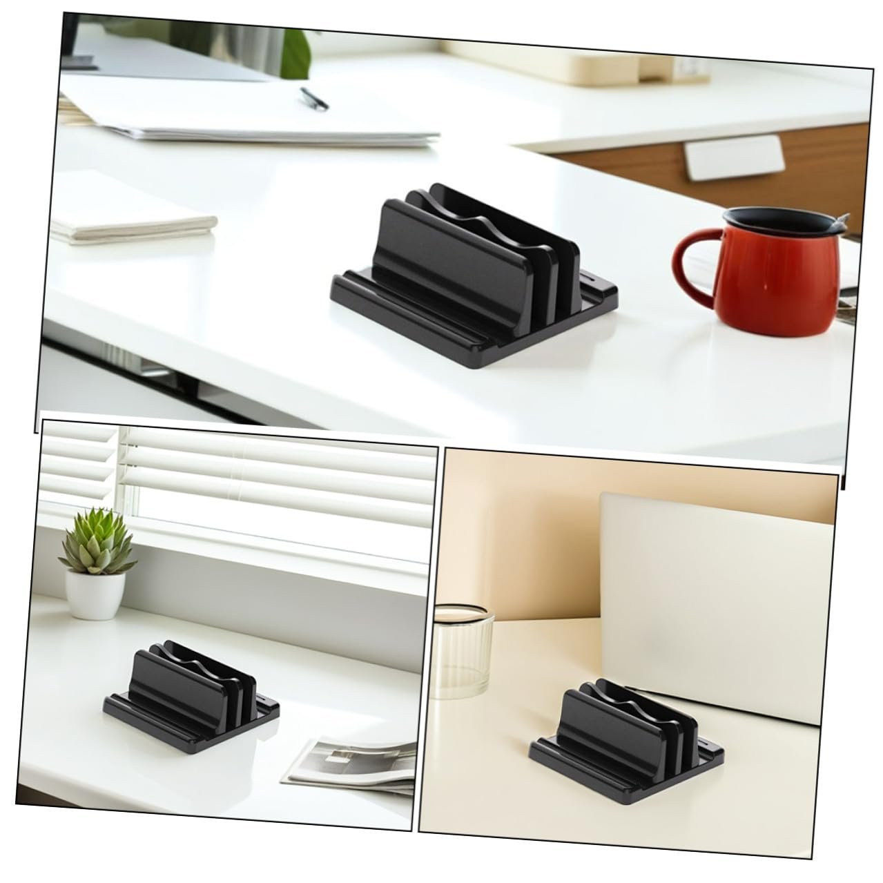 Вертикальная Подставка для Ноутбука с Двойным Слотом Регулируемая Прочная Настольная Подставка Органайзер для Ноутбуков Планшетов и Кулинарных Книг Черная, фото №3