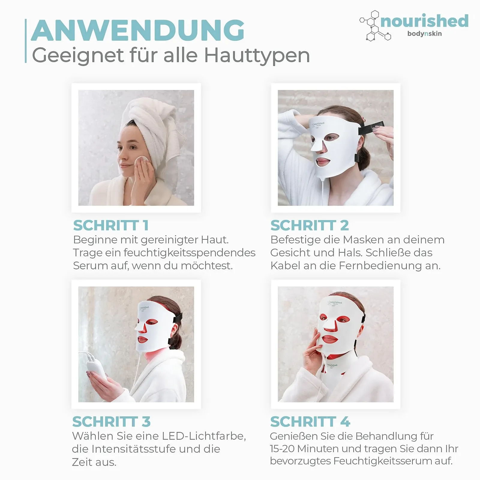 LED Маска для обличчя та шиї Nourished Bodynskin 7 кольорів з ближнім інфрачервоним випромінюванням, фото №3