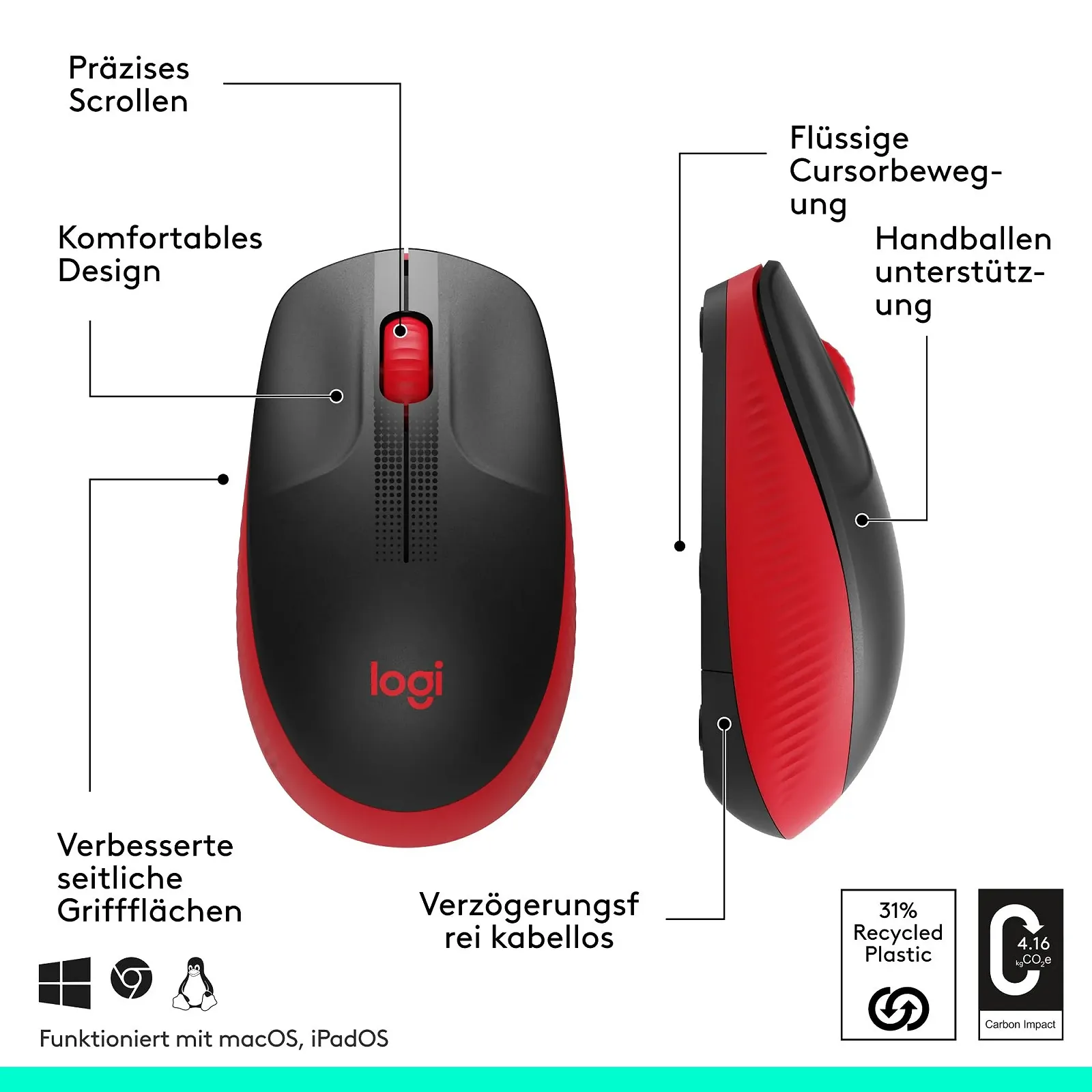 Мышь Беспроводная Logitech M190 Красный, фото №6 Мышь Беспроводная Logitech M190 Красный, фото №6