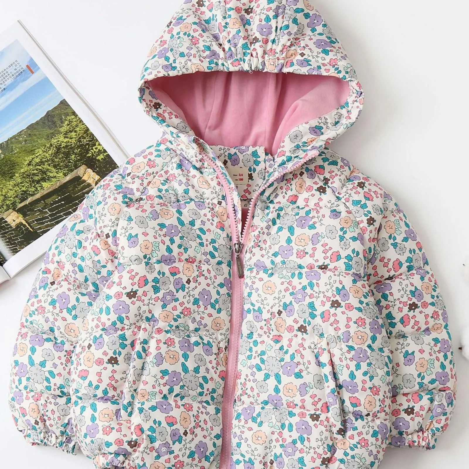 Куртка стьобана SYDUZAX для дівчат-підлітків, квітковий принт, фото №5