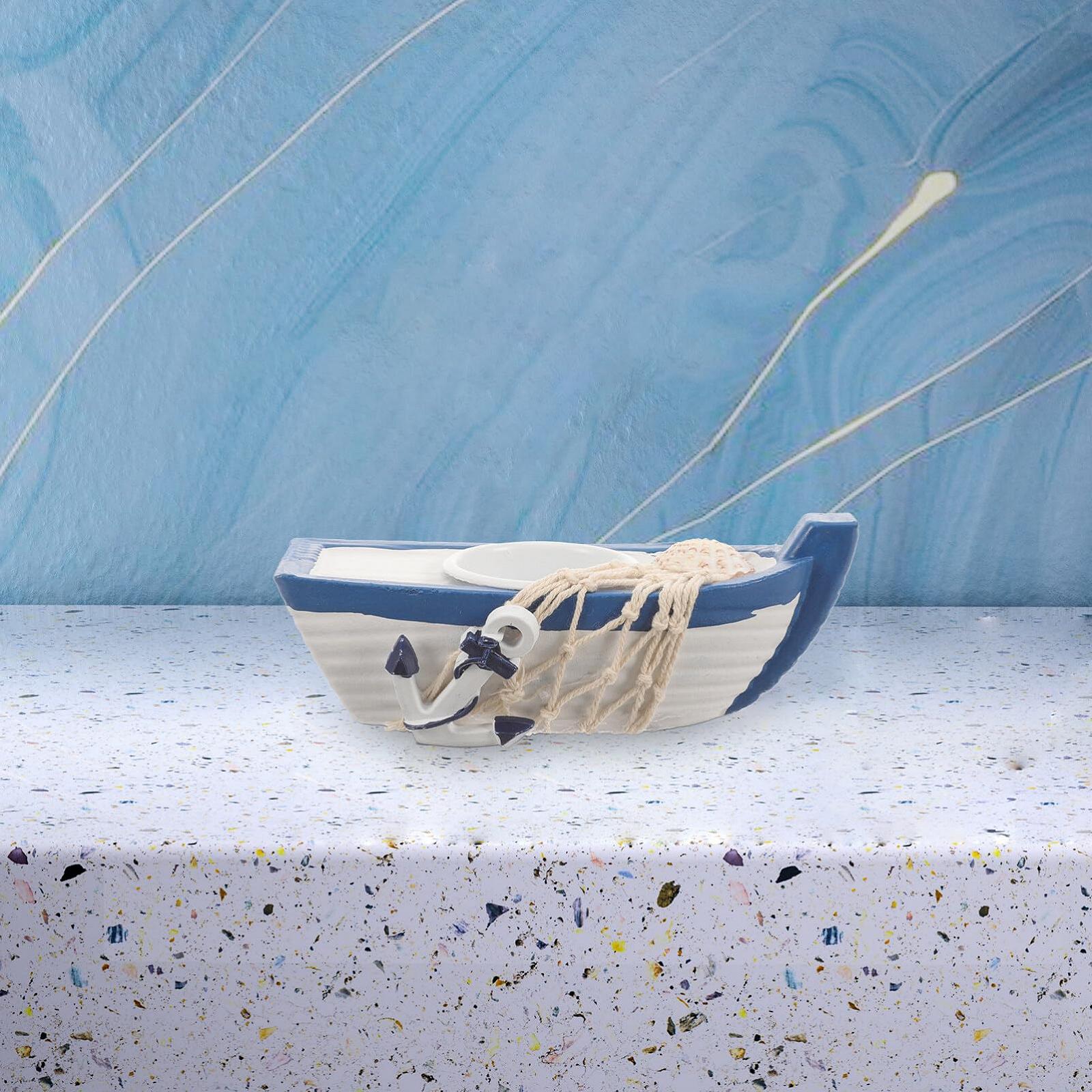 Подсвечник Angoily Home Decor Candle Holder Boat Statues Nautical Holder Mini Пластиковая Лодка Скульптура Чайной Свечки в Средиземноморском Стиле, фото №4