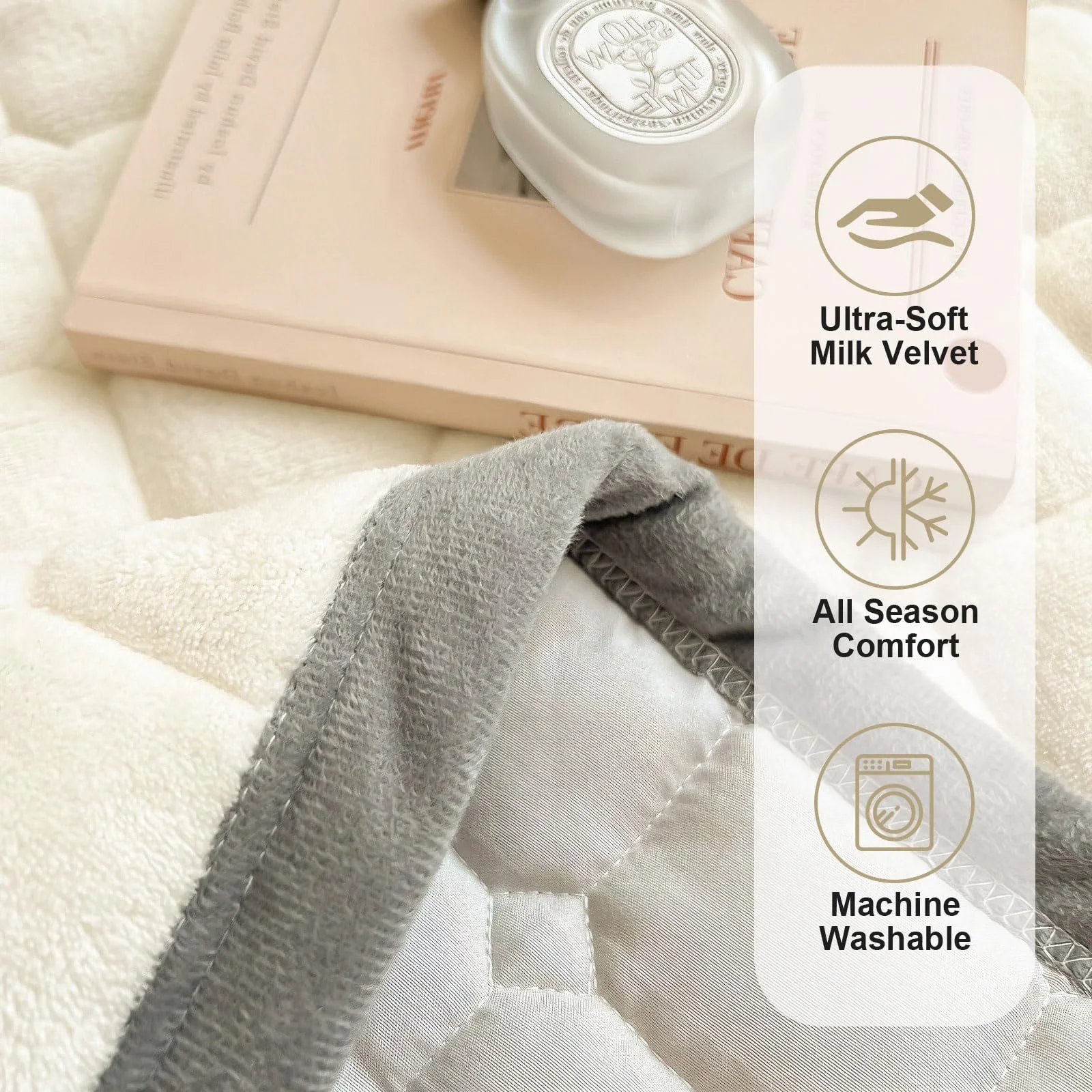 Одеяло SHANNA Extra Large: Молочный Бархат Мягкое Двустороннее Идеально подходит как Покрывало 230 x 250 см с 2 Наволочками 50 x 70 см Бежевый, фото №4