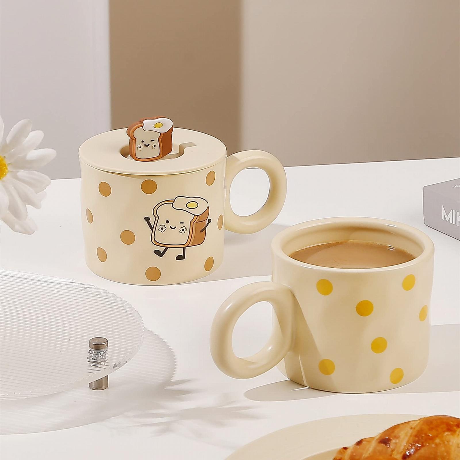 Керамическая кружка с крышкой Kaffeetasse, мультяшный десерт для молочного чая и завтрака, фото №4