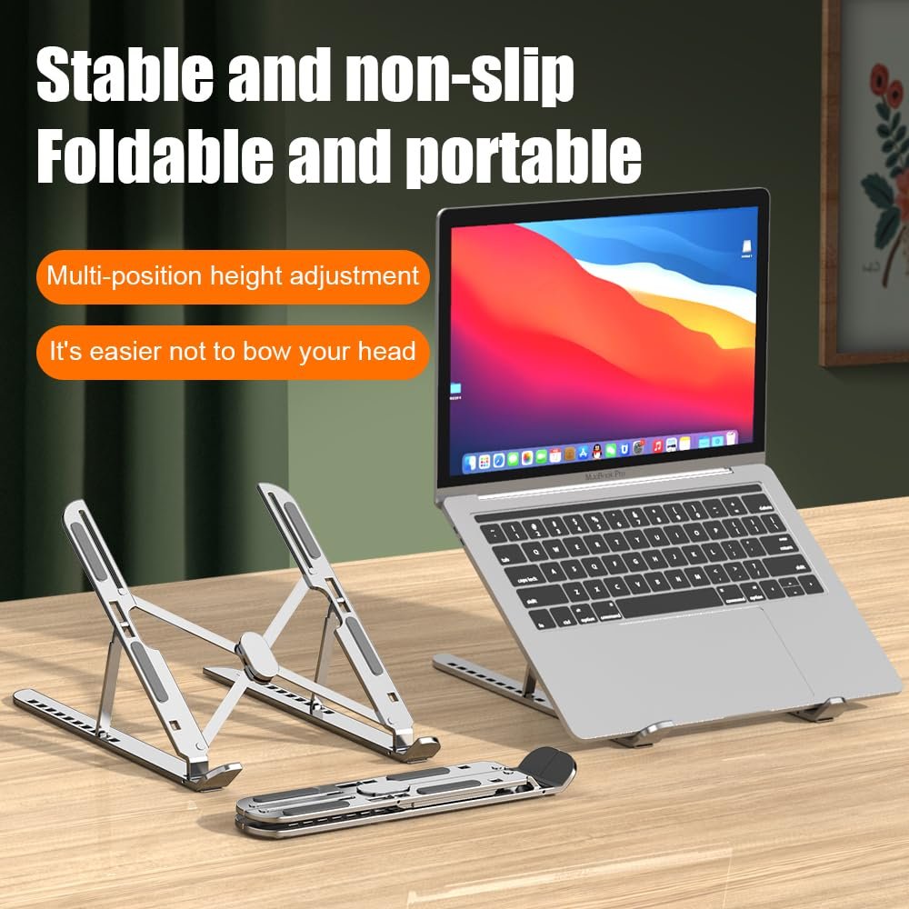 Подставка для ноутбука портативная складная, подставка для ноутбука, подставка для компьютера для стола, регулируемая алюминиевая подставка для ноутбука, для MacBook Air Pro, HP Lenovo Dell и всех других ноутбуков 11-17 дюймов, фото №3