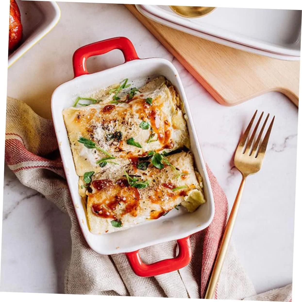 Форма для запекания SOIMISS керамическая с двумя ручками прямоугольная красная, фото №4