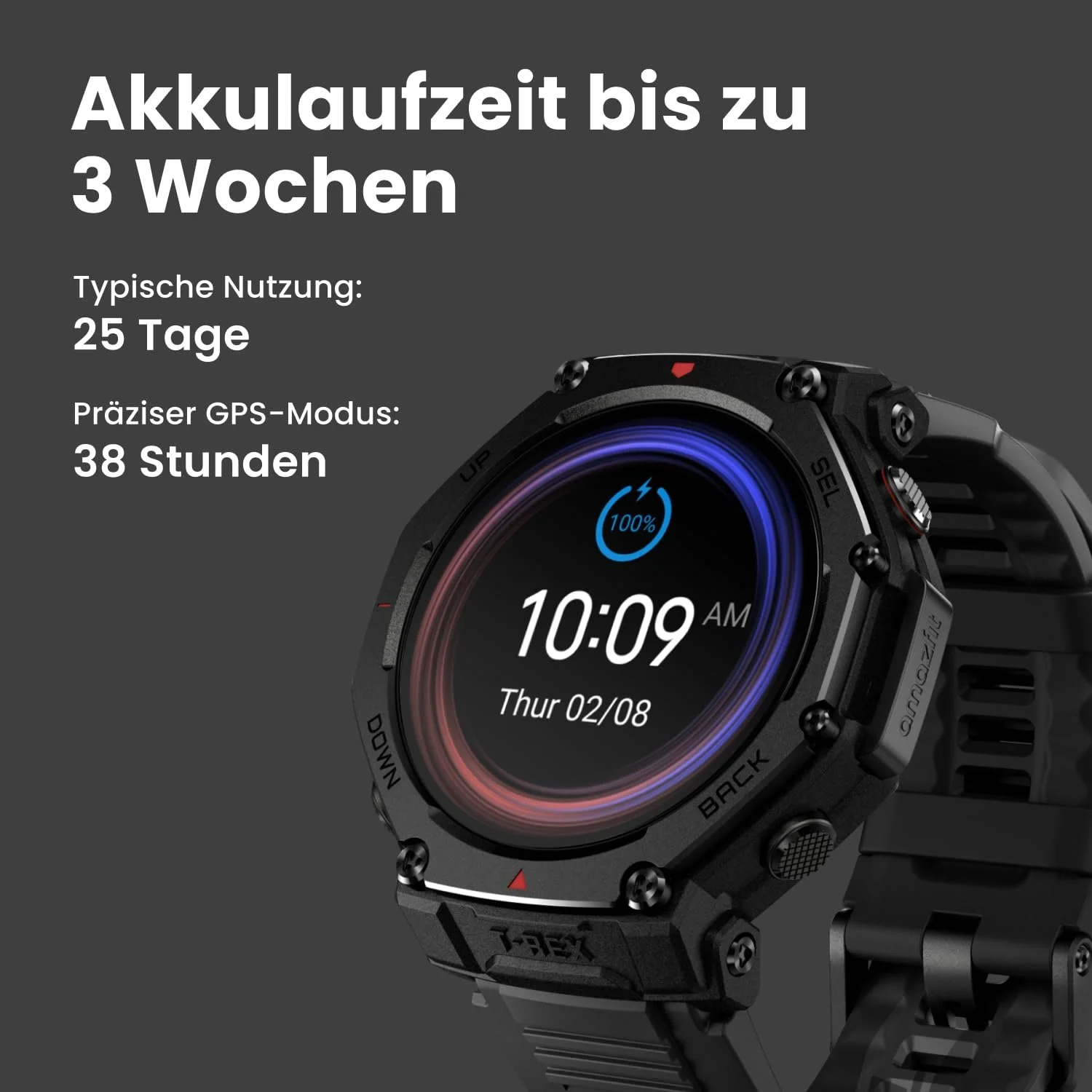 Смартгодинник Amazfit T-Rex 3 Pro 48 мм сапфіровий AMOLED-дисплей, титановий безель, Dual Band GPS, офлайн-карти, 25 днів роботи батареї, вбудований ліхтарик, 10 ATM, 180+ спортивних режимів, фото №7
