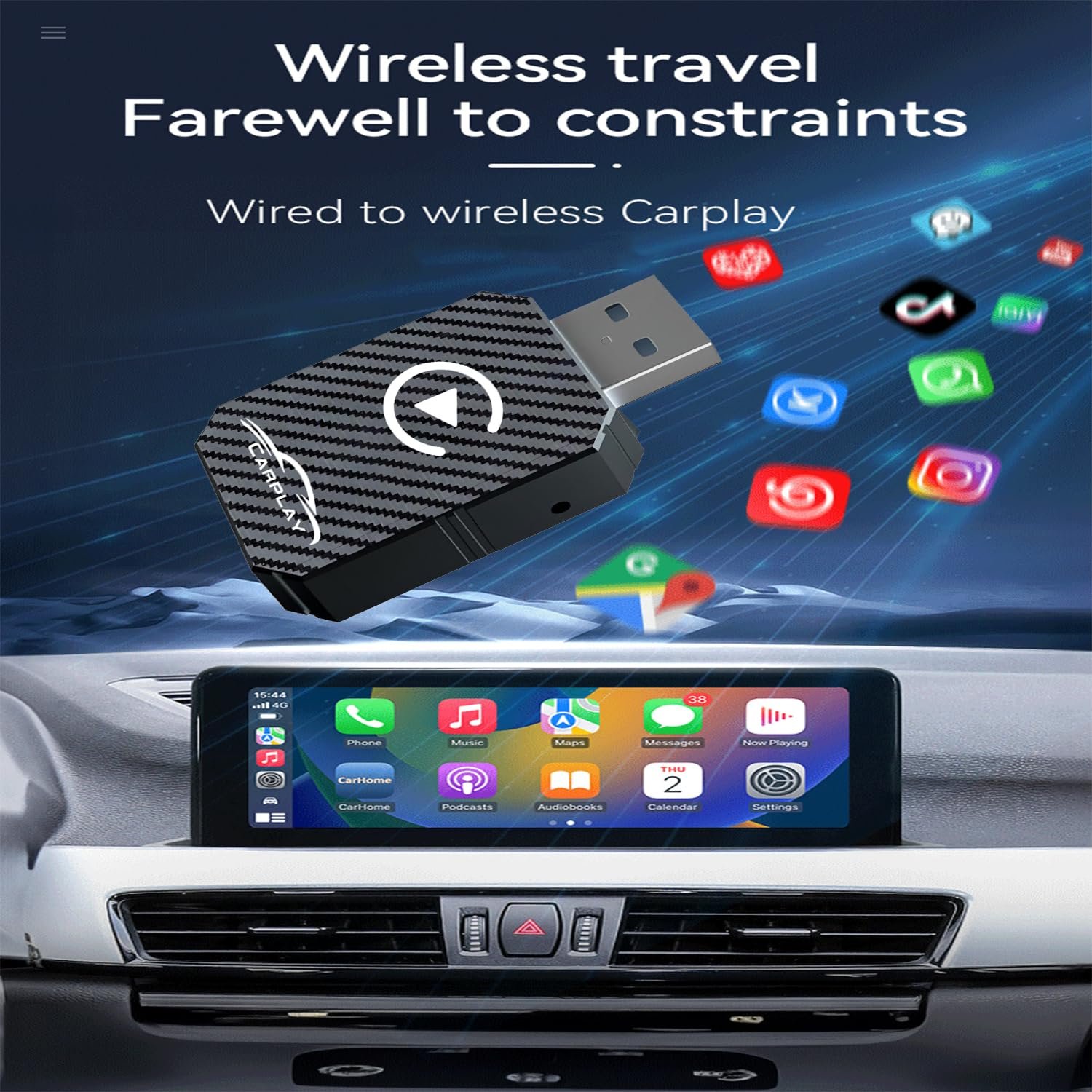 Беспроводной адаптер CarPlay 2025 Upgraded, беспроводной CarPlay адаптер, преобразует проводное соединение в беспроводное, адаптер Car Play, совместимый с автомобилями с 2016 года и iPhone iOS 12+, фото №4
