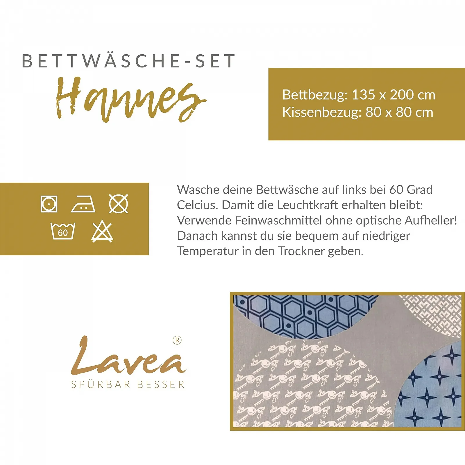 Комплект постільної білизни Lavea Hannes 135 x 200 / 80 x 80 см 100% бавовна з блискавкою, фото №3