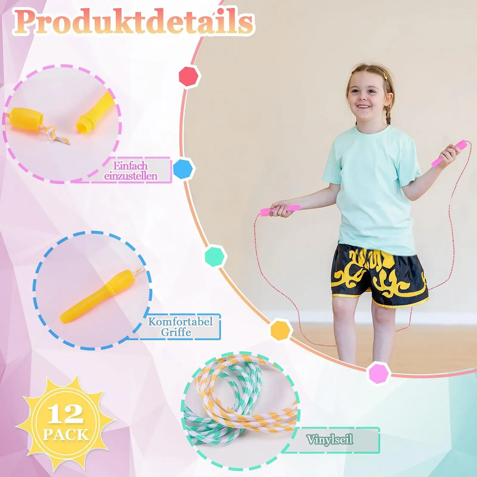 Скакалка дитяча Pack of 12 Adjustable Cotton Rope, фото №3