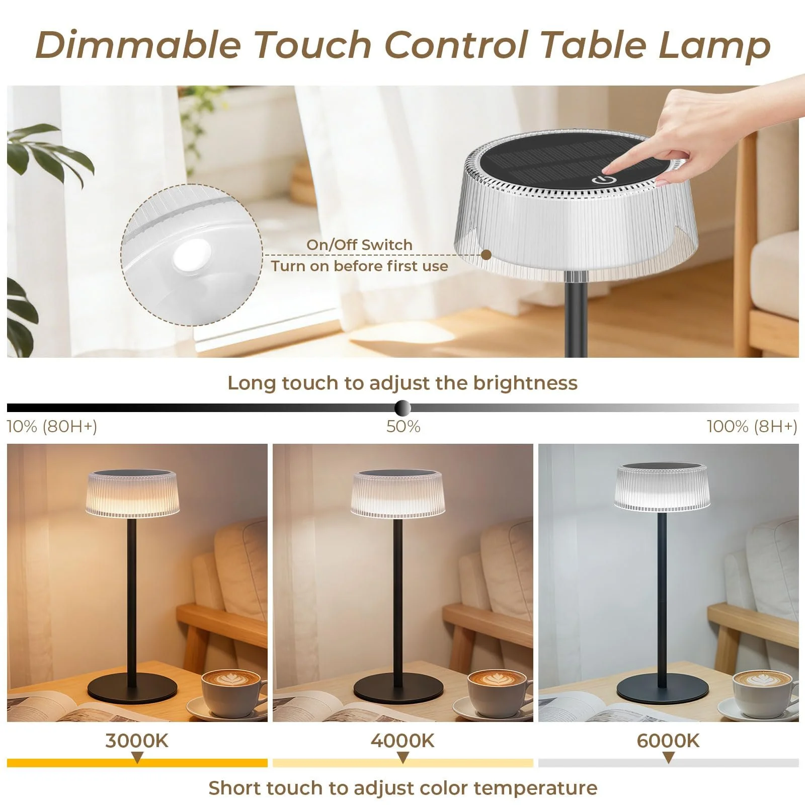 Настольная лампа Lacasa LED Аккумуляторная Солнечная 2 шт. IP67 3000K-6000K, фото №2