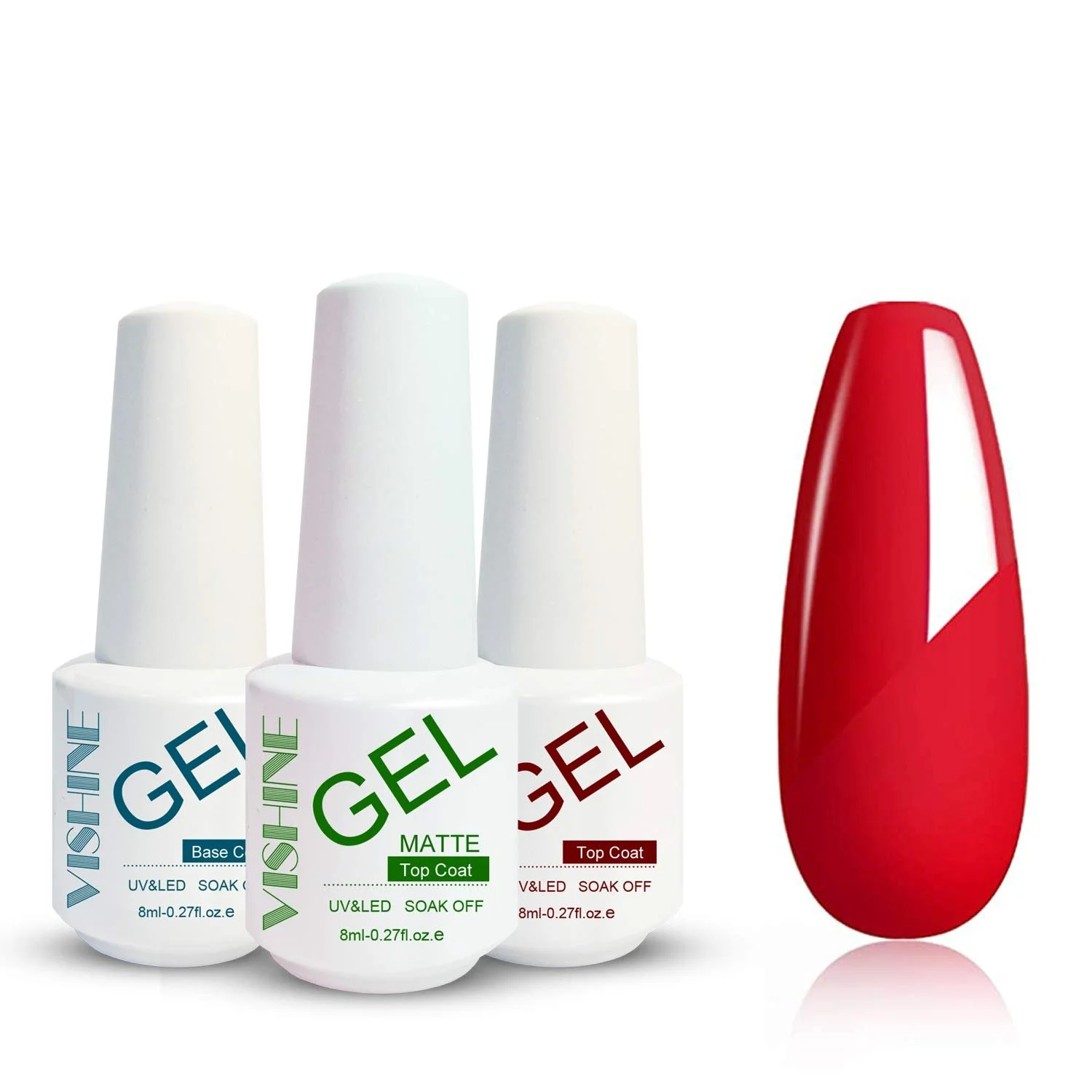 Гель-лак Vishine Набір 48W LED Лампа Базове та Верхнє покриття 4 Відтінки Червоного Колір, фото №5