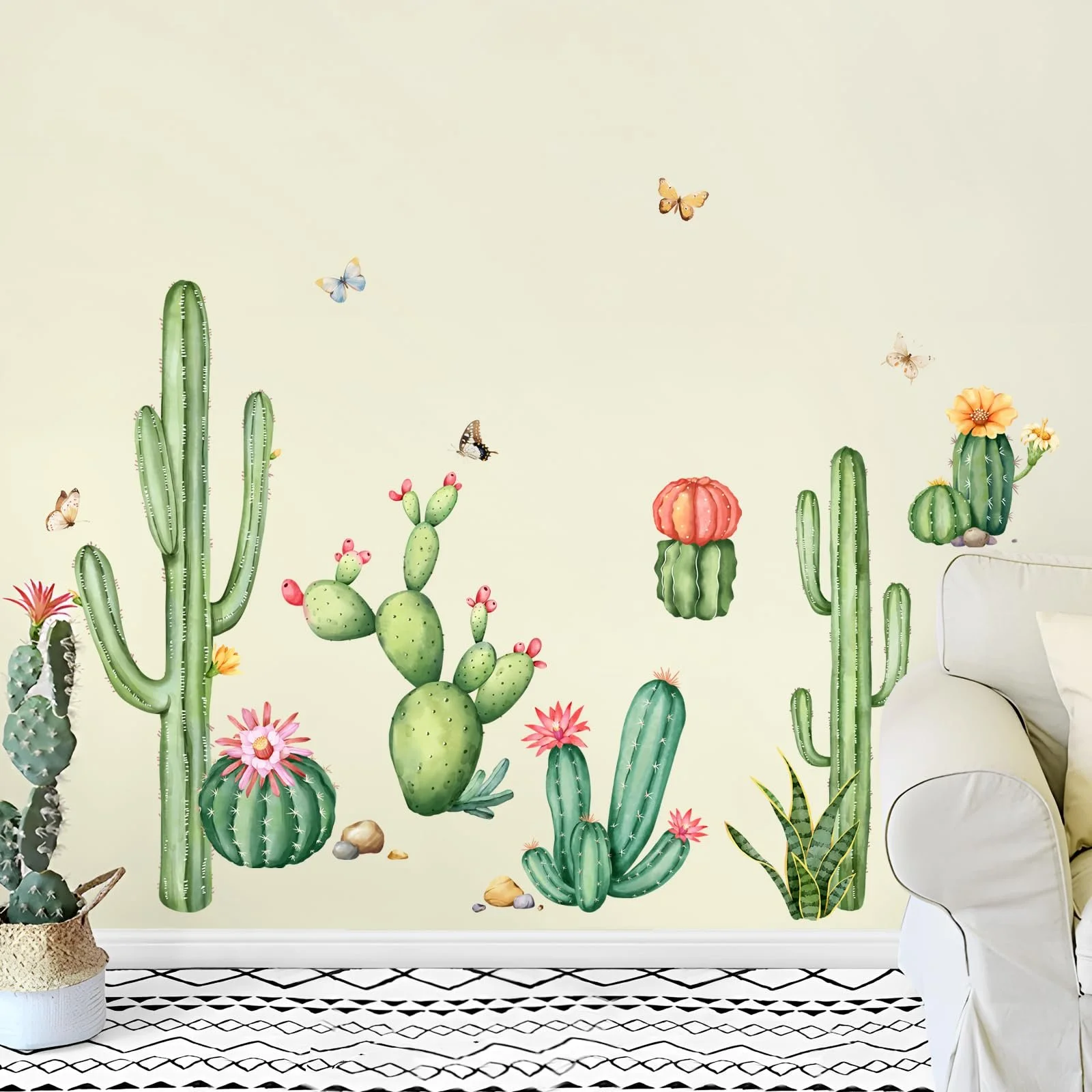 Наклейка на стіну Tanlaby Cactus Tropical Plant Boho Flowers 29 x 90 см Зелена, фото №5