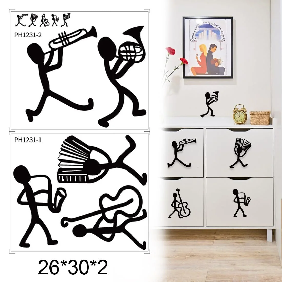 Наклейки на стіну Music Band 5 шт. чорні PVC, фото №3