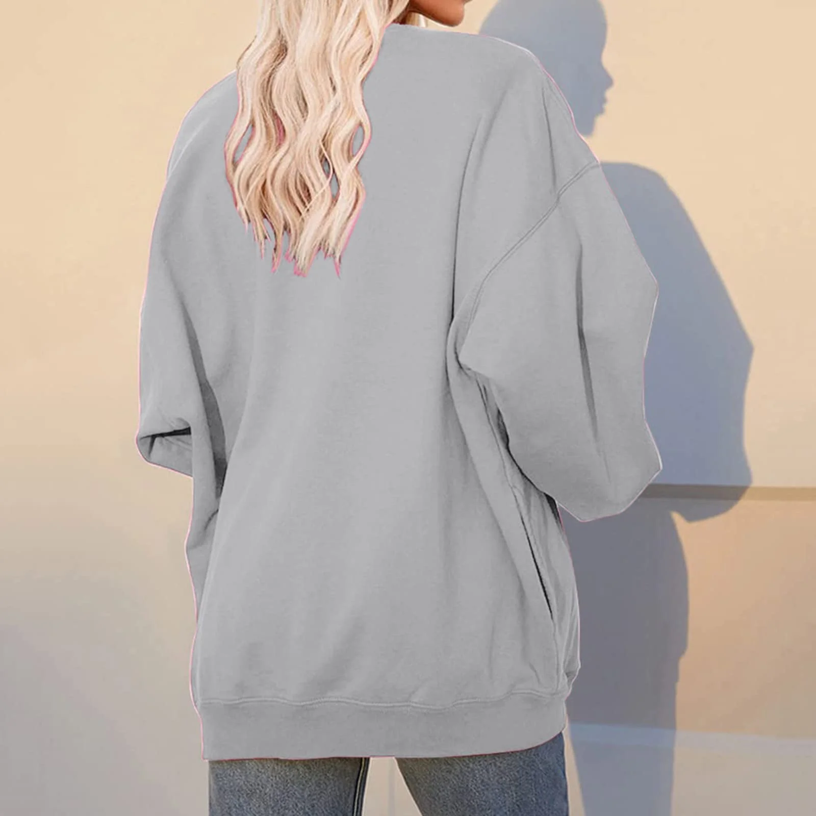 Женский Свитшот с карманами Однотонный Длинный Модный С круглым вырезом Флис Свободный Мягкий Аниме Дизайн, фото №5