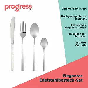 Набір столових приборів Progress Washington 16 предметів Нержавіюча сталь для 4 осіб Срібний synthetic.ua - Фото 1