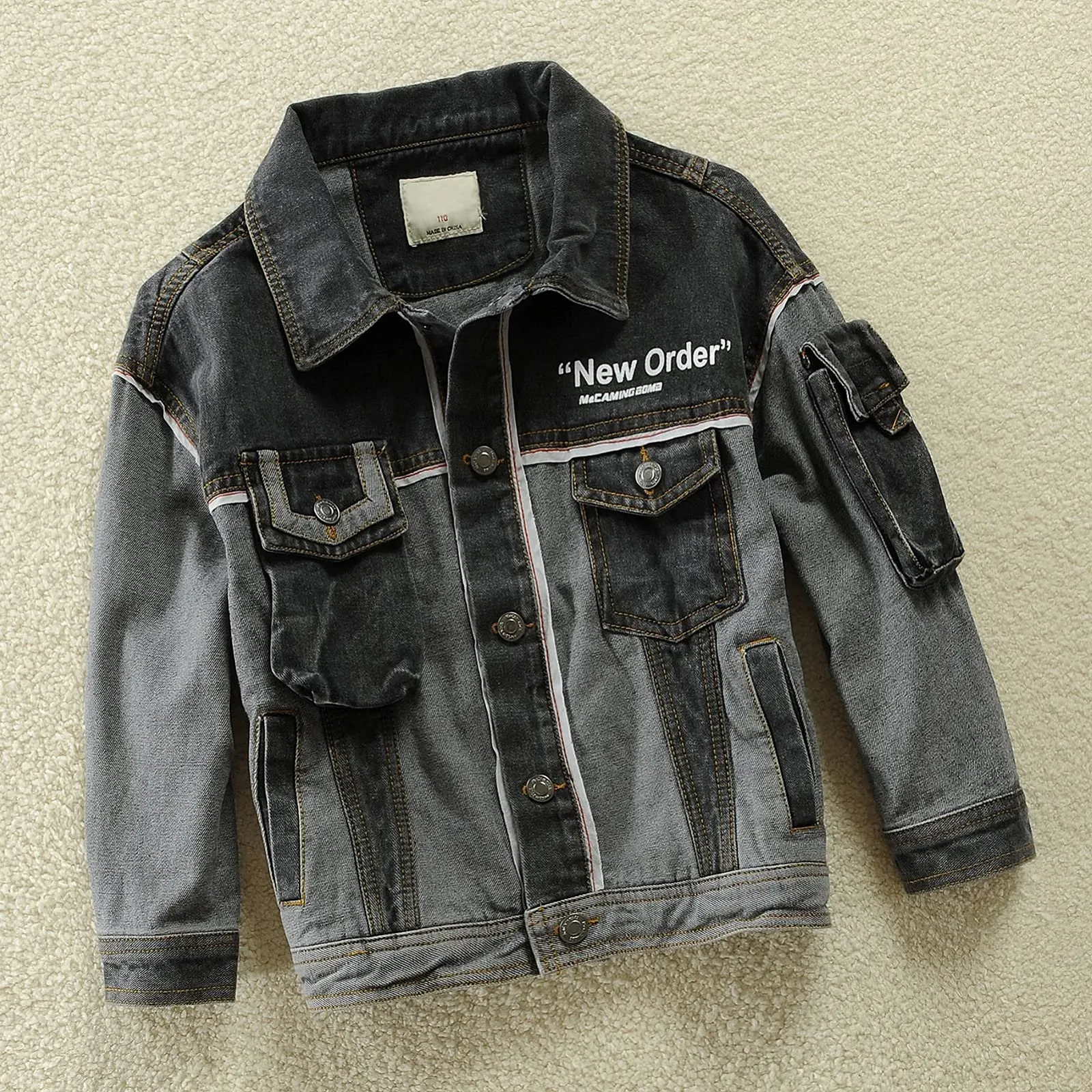 Джинсовая куртка L SERVER для мальчиков, детская, с длинными рукавами, переходная, весенняя, фото №6