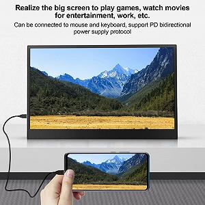 Монитор ASHATA Portable 15 Inch FHD 1440 x 900 IPS HDR External Computer Type C Черный synthetic.ua - Фото 1