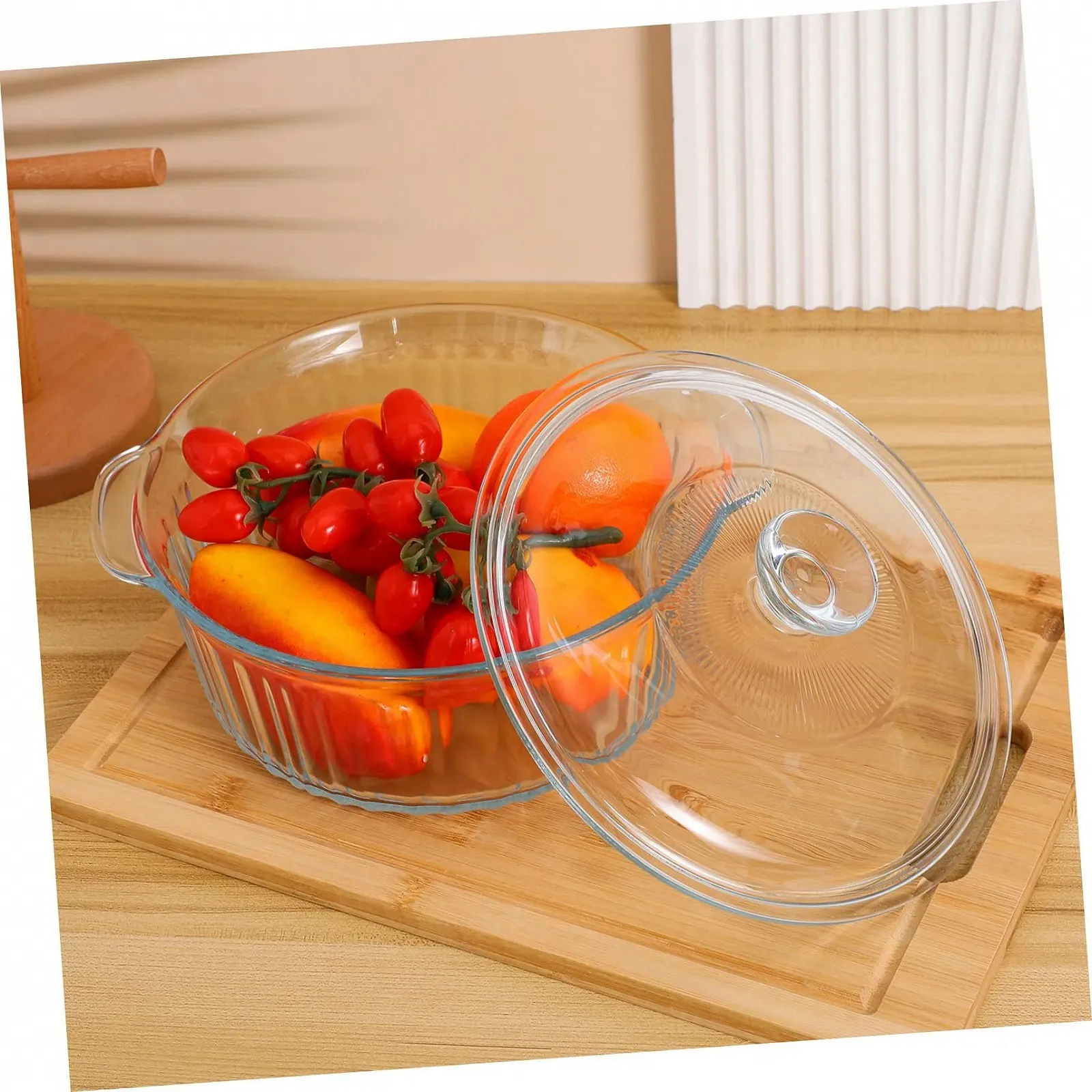 Стеклянная форма для запекания TOYANDONA круглая с прозрачной крышкой термостойкая, фото №8