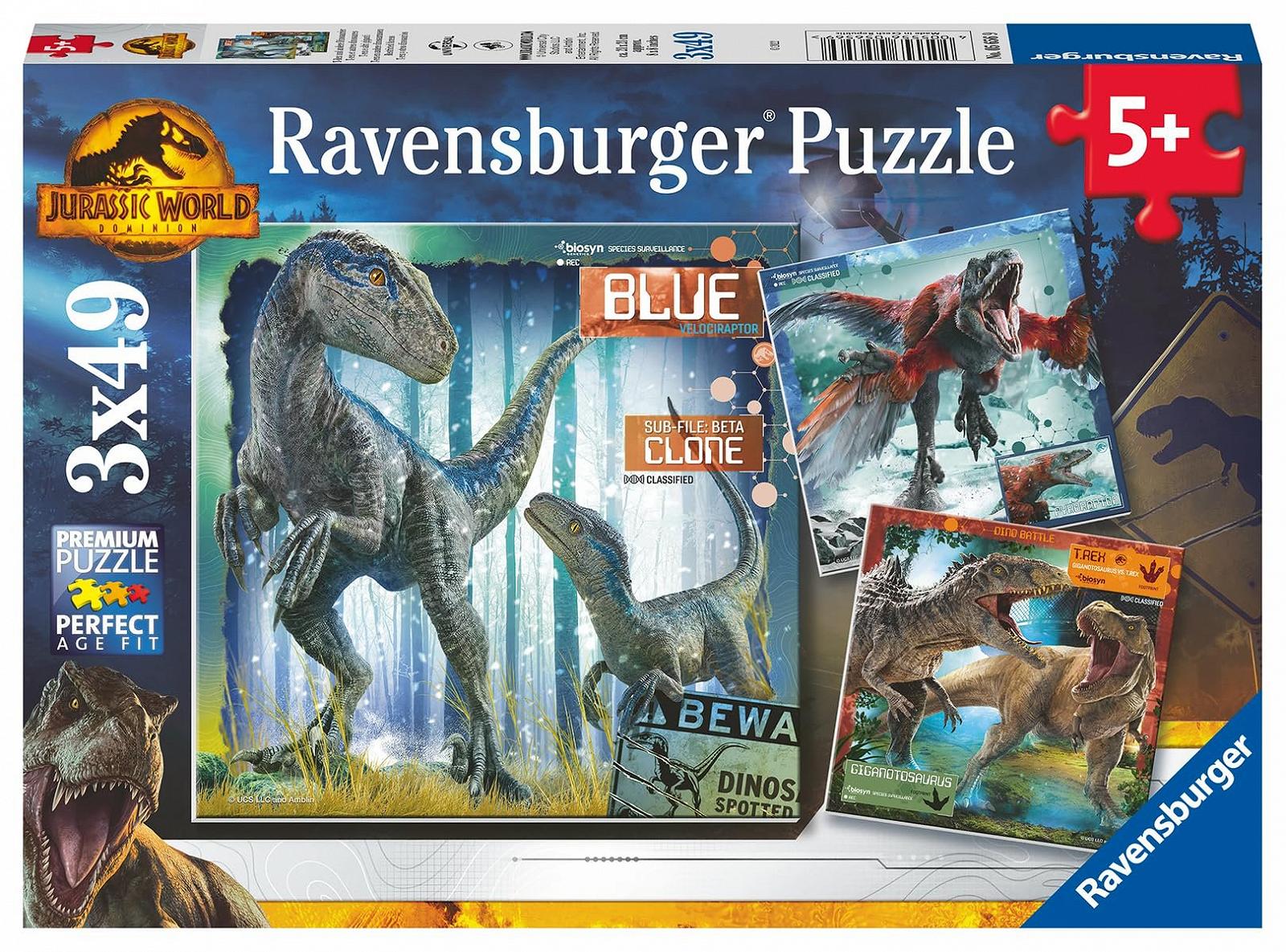 Пазл Ravensburger Jurassic World Dominion 3 x 49 деталей, фото №1 Пазл Ravensburger Jurassic World Dominion 3 x 49 деталей, фото №1