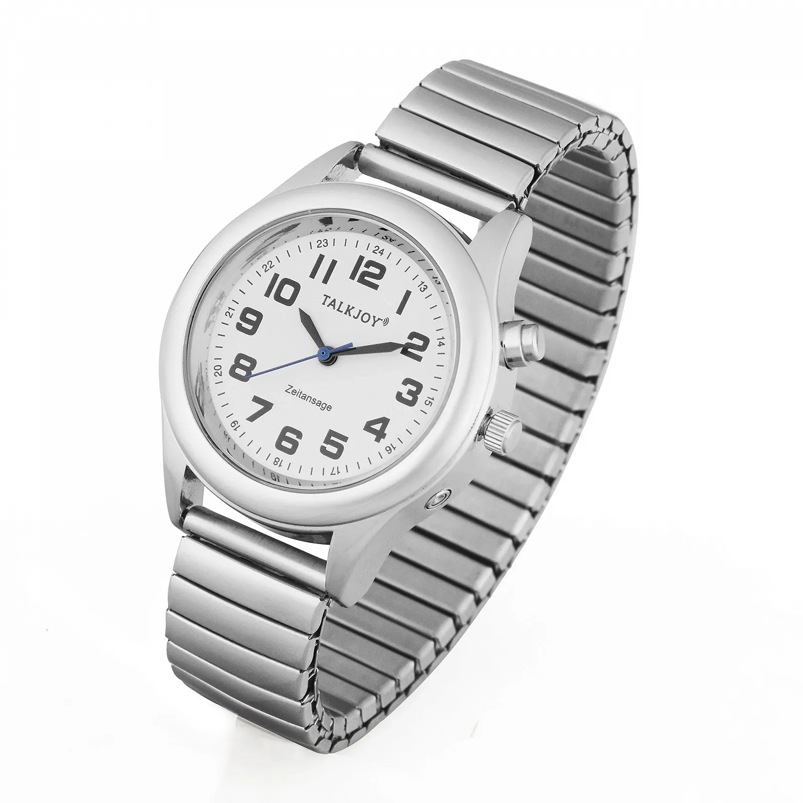 Говорящие часы TalkJoy Мужские для пожилых людей и слепых, Голосовая подсказка на немецком языке, Время и дата одним нажатием кнопки, Крупные цифры, Будильник, Автоматическое объявление времени, Серебряный цвет, фото №2 Говорящие часы TalkJoy Мужские для пожилых людей и слепых, Голосовая подсказка на немецком языке, Время и дата одним нажатием кнопки, Крупные цифры, Будильник, Автоматическое объявление времени, Серебряный цвет, фото №2