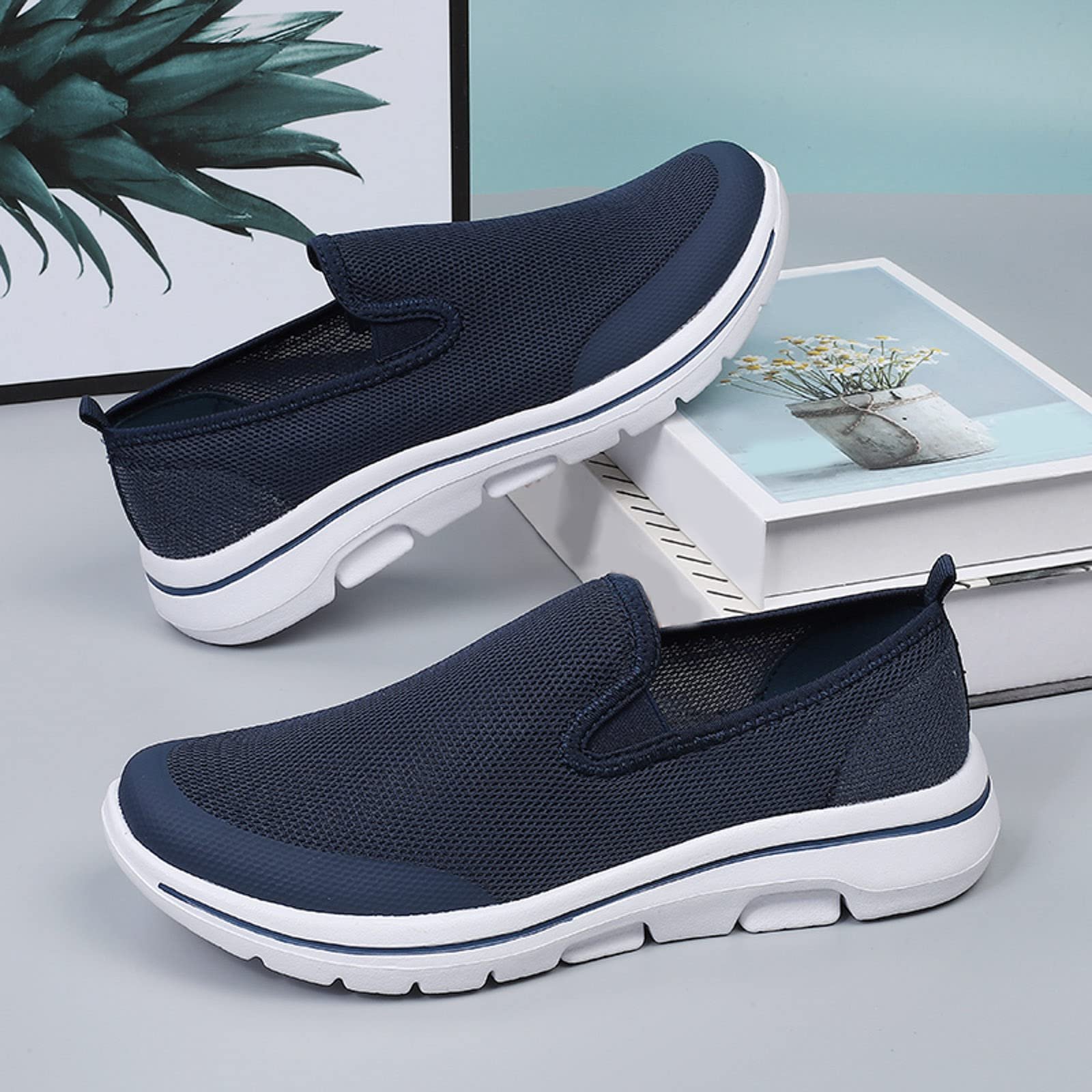 Чоловічі літні дихаючі сліпони PYUIYY з сітки, на товстій підошві, зручні, легкі, широкі, фото №5