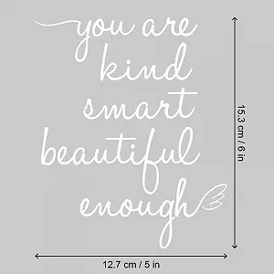 Наклейка для дзеркала JINGIHE Мотиваційна "You are Kind Smart Beautiful Enough" Біла synthetic.ua - Фото 1