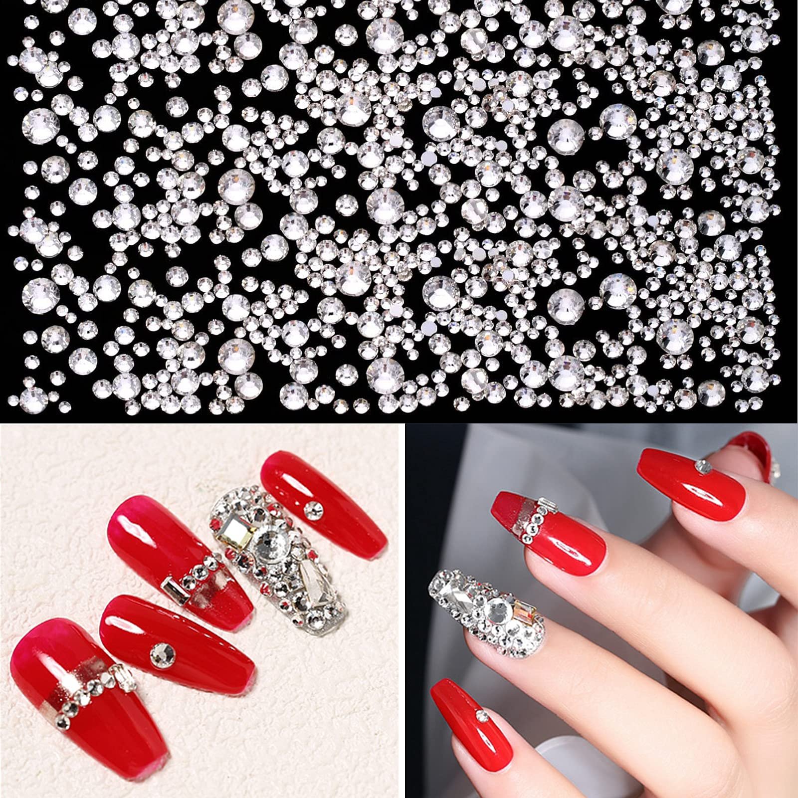 Набор страз, 3800 штук Стразы для ногтей 3 разных формы, с 2 ручками для подбора страз, 2 деревянными палочками для ногтей и 1 розовым пинцетом для рукоделия, DIY, дизайна ногтей, фото №7