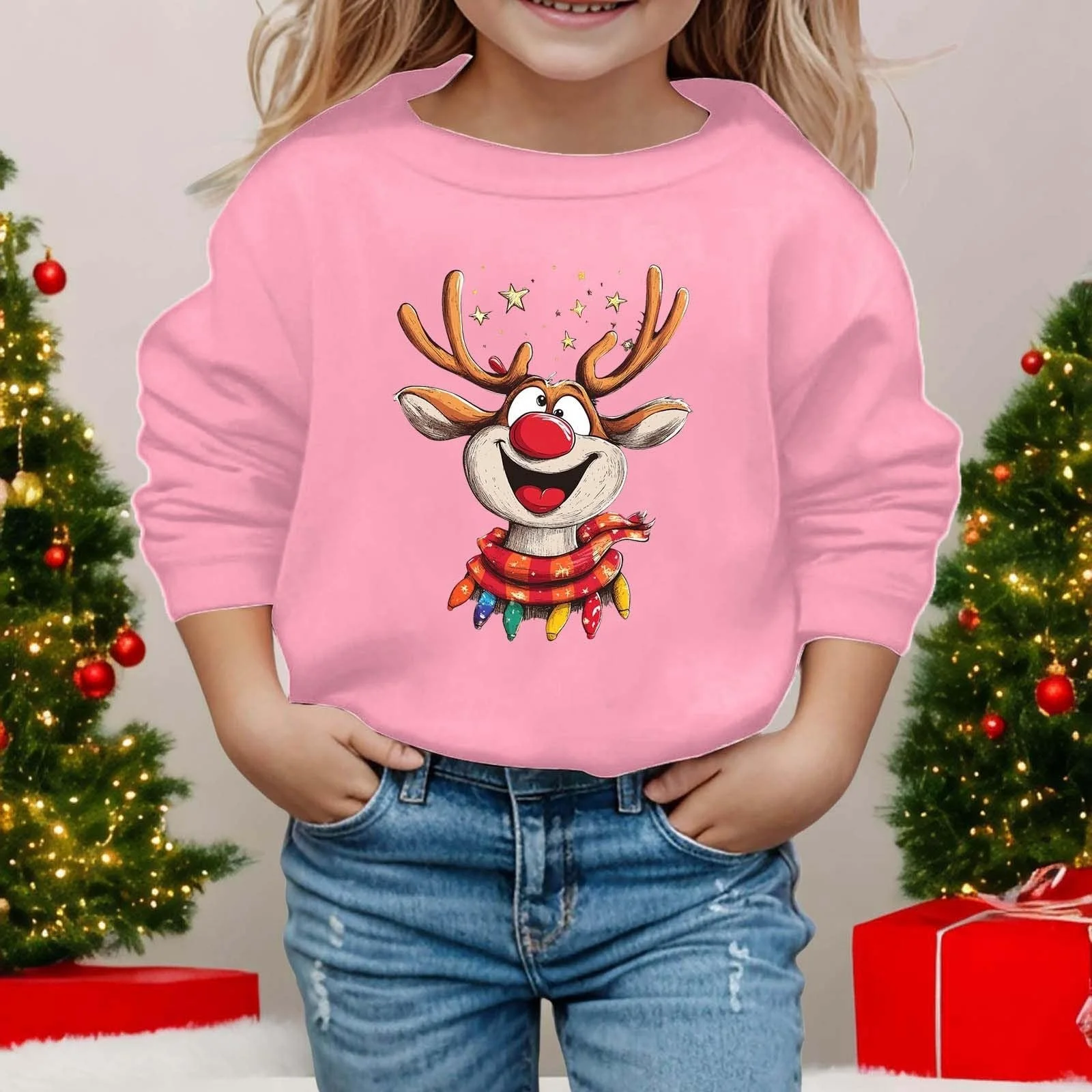 Рождественский джемпер Generisch Рождественский джемпер для девочек, удобный уродливый рождественский джемпер, детский рождественский джемпер с круглым вырезом, теплый рождественский свитер, детский свитшот с длинными рукавами, фото №2